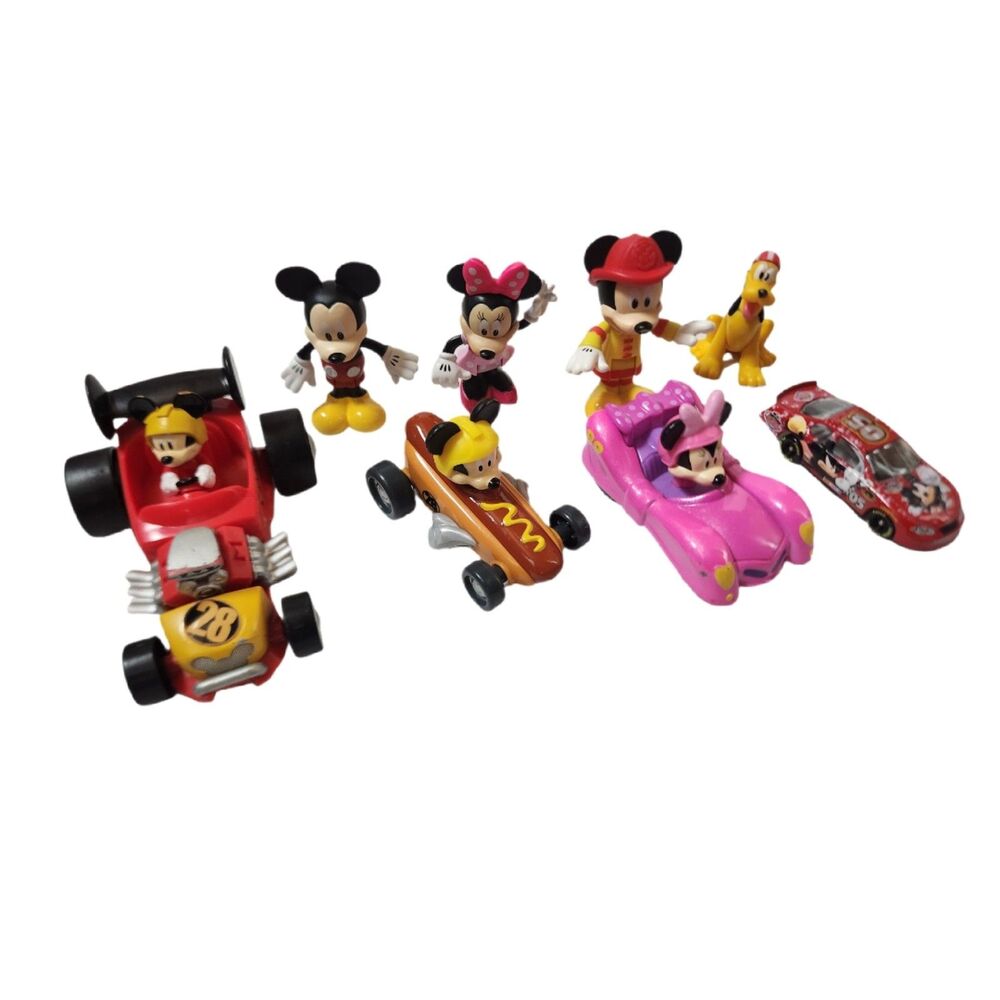 Disney Mickey & Minnie Racer Vehicles Lot w/ Pluto Figurine – Mixed Characters